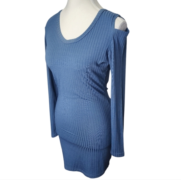 Blue Long Sleeve Scoop Neck Ribbed Dress Size Small - Picture 1 of 6